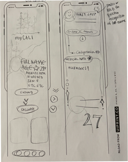 Pencil sketches of two scrolling ID layouts.
