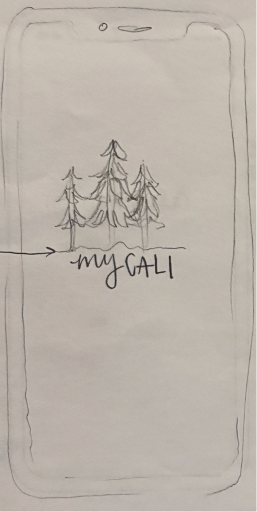 Splash screen sketch with redwood trees above the logo.